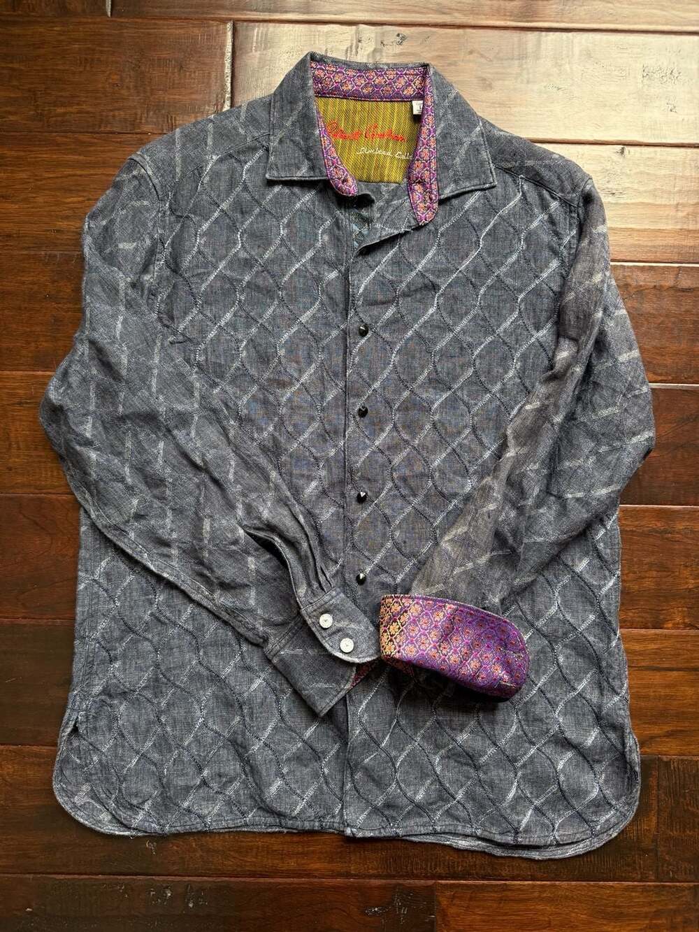 Rare Robert Graham Limited Edition Siddartha Jaquard Linen Shirt  Size L 729/803